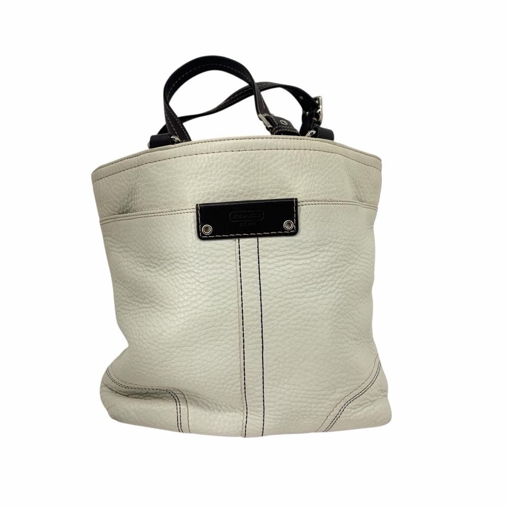 Coach Hamilton White and Black Pebbled Leather Tote